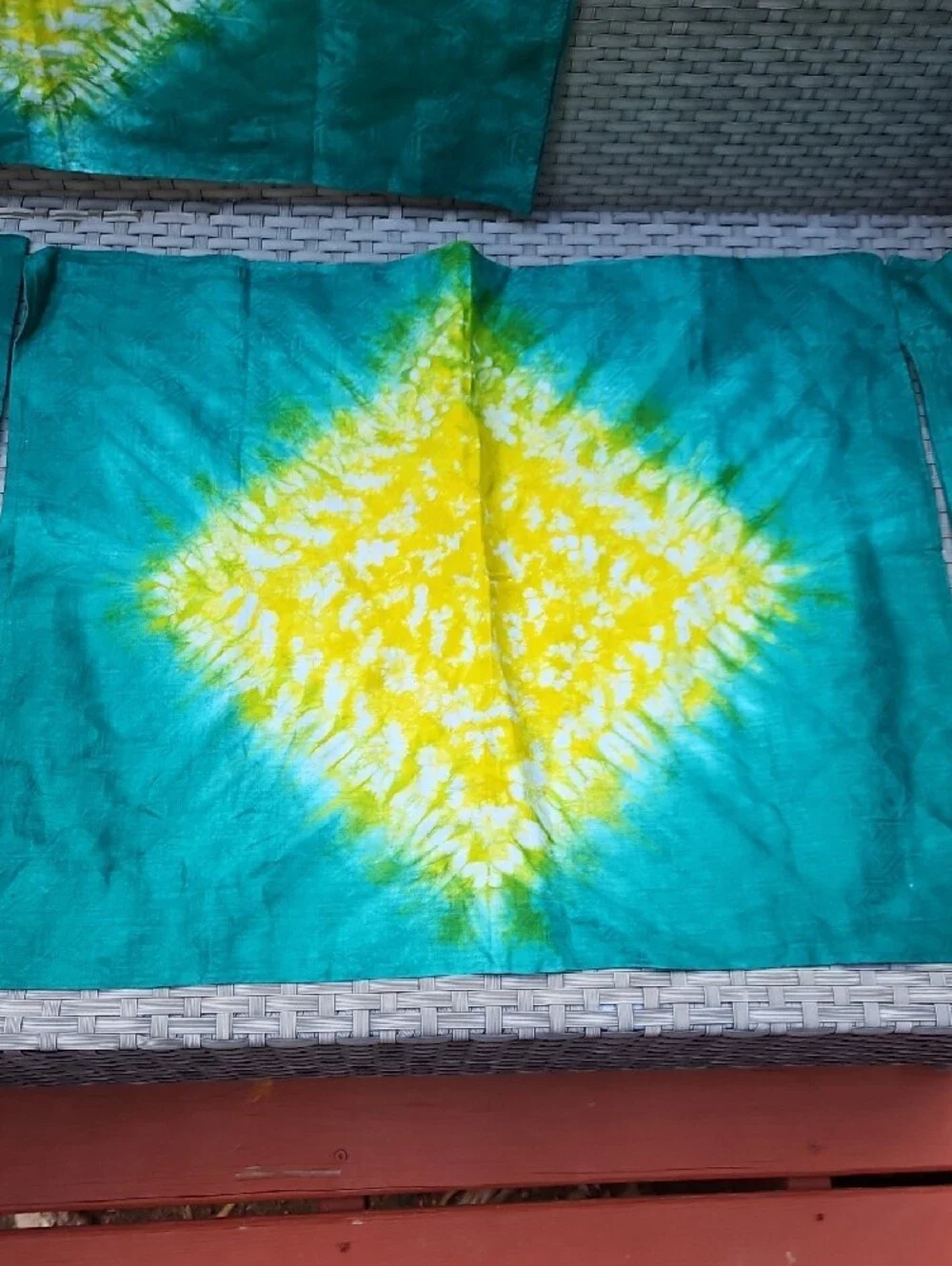 New Handcrafted 4 Pcs Teal and Yellow Tie-Dye Fabric  Pillowcases Craft Material